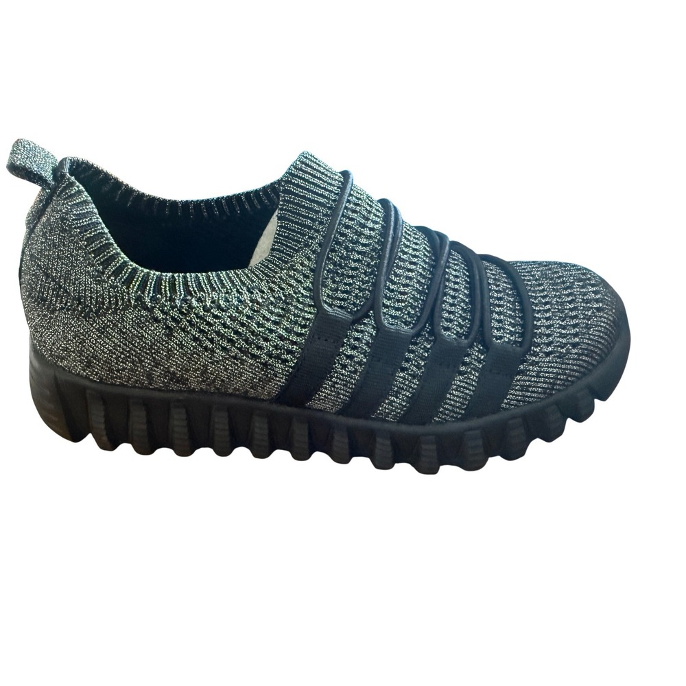 Bernie Mev Kids Zip Elastic K Gunmetal Metallic Woven Slip On Sneakers Size 31